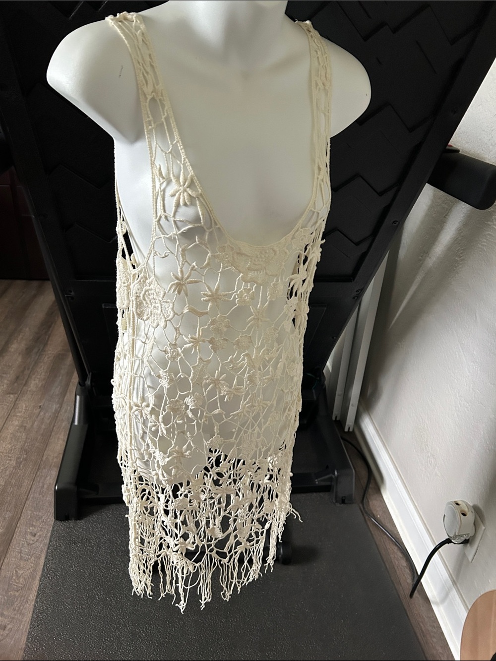 Free People Cream Crochet Fringe Swim Coverup